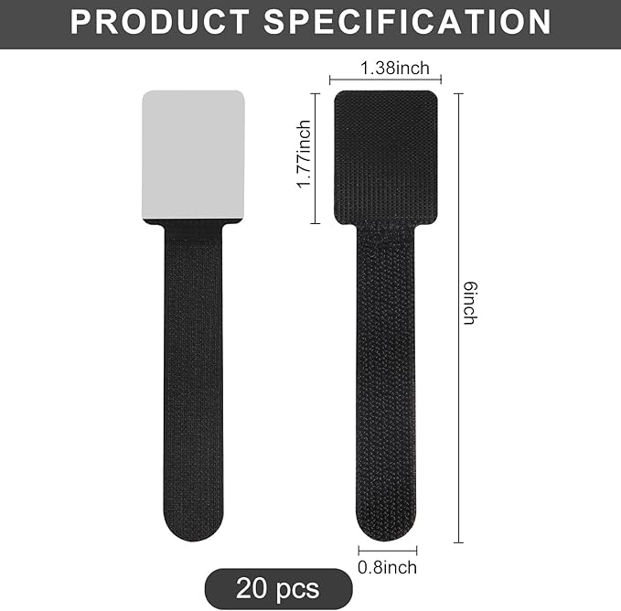 20-Pack Large Reusable Self-Adhesive Cable Ties cable management Adjustable - Image 2