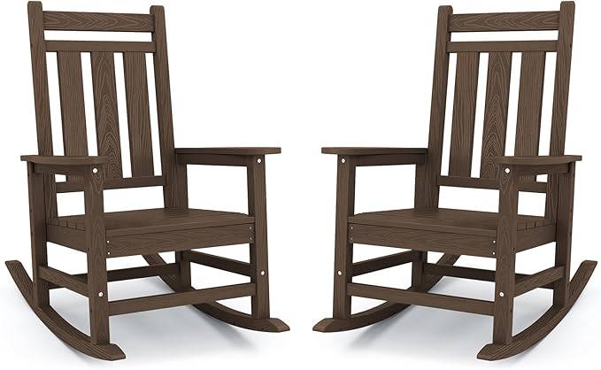 KINGYES Oversized Outdoor Rocking Chair Set of 2, All-Weather Patio Rocking Chairs for Porch, HDPE Outdoor Patio Rockers with High Back & Wide Seat for Garden, Lawn, Coffee by KINGYES