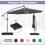 Tangkula 10ft Solar LED Patio Umbrella with Base, Offset Cantilever Outdoor Umbrella with 32 LED Lights, Infinite Tilt, 360 Degree Rotation, Crank Handle for Pool Deck Garden Backyard (Gray) - Image 4