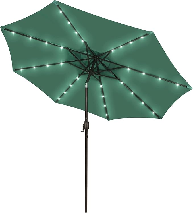 Blissun 9 ft Solar Umbrella, Patio Umbrella with 32 LED Lights, Outdoor Table Market Umbrella for Garden, Deck, Backyard (Seaglass) by Blissun