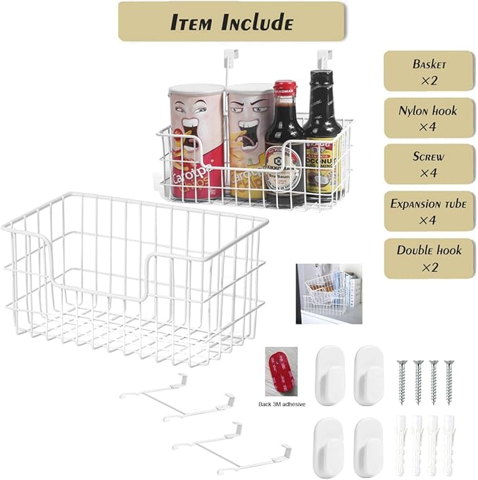 Wire Storage Basket 2 Packs, Wall Mounted Kitchen Bathroom, Hanging Cabinet - Image 2