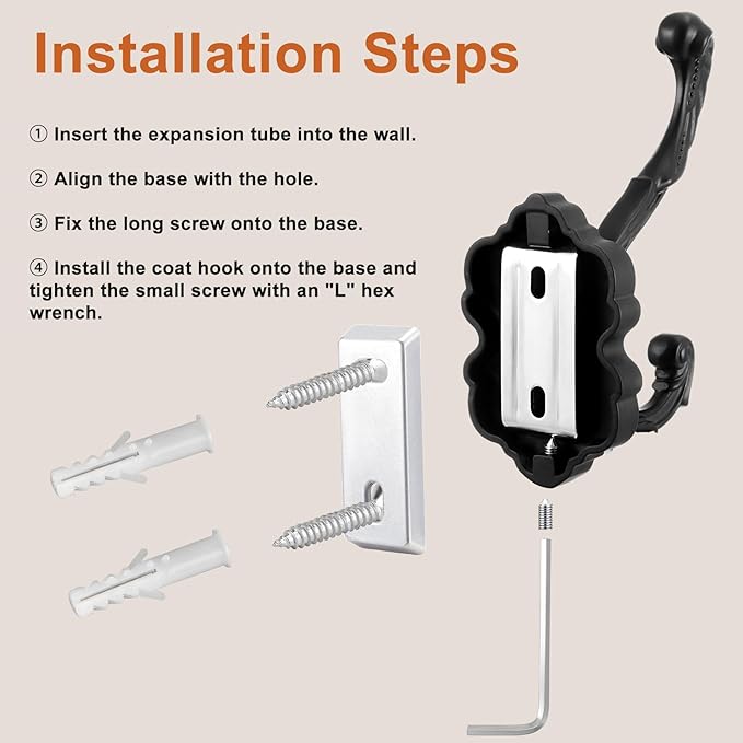 Zonon 4 Pcs Black Vintage Coat Hooks Decorative Towel Hooks - Image 4