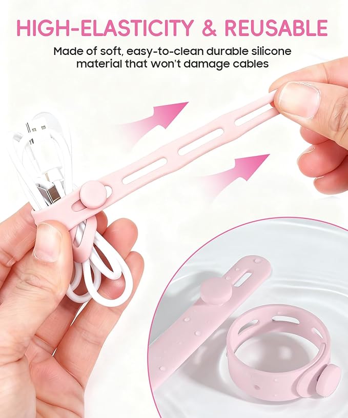 25Pack Silicone Cable Ties, Reusable Cord Organizer - Image 3