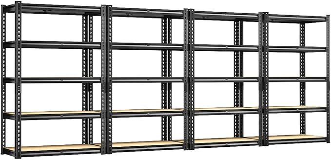 REIBII Storage Shelves 2020LBS Garage Shelving Heavy Duty Metal Shelving 5 Tier Metal Shelf for Garage Pantry Closet Kitchen Basement 28" W x 12" D x 59.8" H, 4 Pack by REIBII