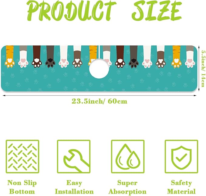 Sink Splash Guard Faucet Mat Cat Paws and Footprints Absorbent Fast Drying Mat - Image 2