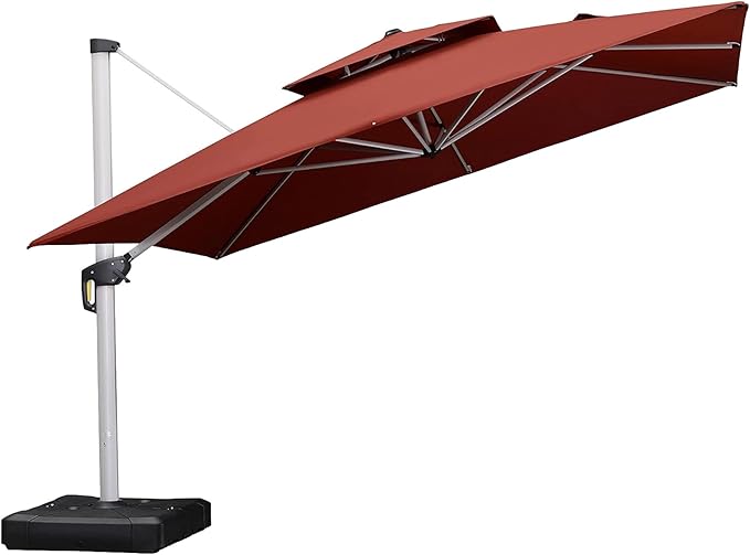 PURPLE LEAF 12 Feet Double Top Deluxe Square Patio Umbrella Offset Hanging Umbrella Cantilever Outdoor Market Garden Umbrella, Brick Red by PURPLELEAF