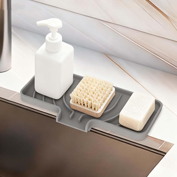GUUKIN Sponge Holder for Kitchen Sink, 9.8"×4.9" Silicone Dish Drying Mat - Image 8