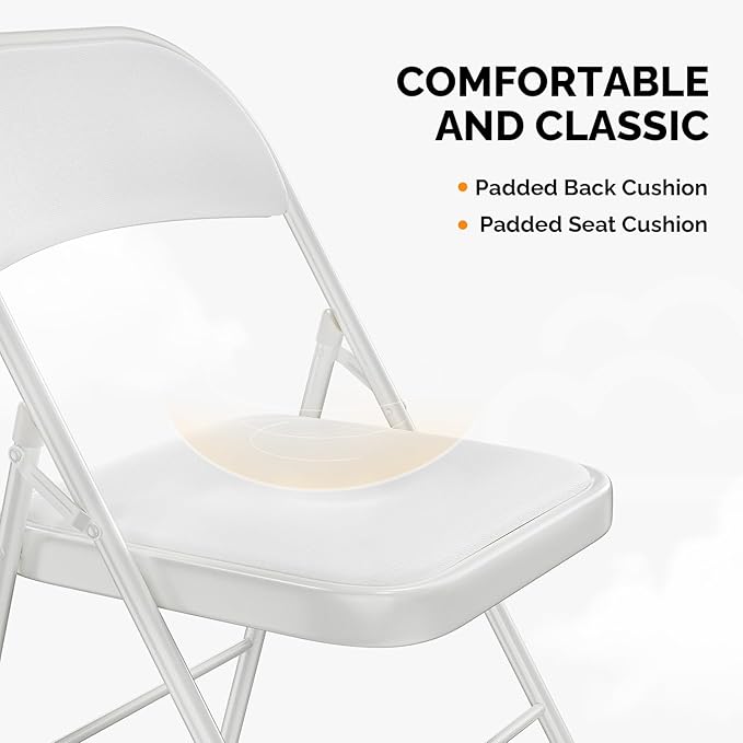 VINGLI 6 Pack Folding Chairs with Padded Seats, Metal Frame with Pu Leather Seat & Back, Capacity 350 lbs, White - Image 5