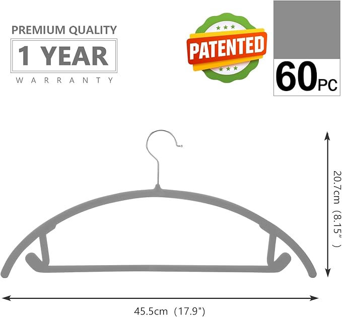 MIZGI Premium Velvet Hangers 60 Pack Heavyduty- Non Slip No Shoulder Bump Suit - Image 2