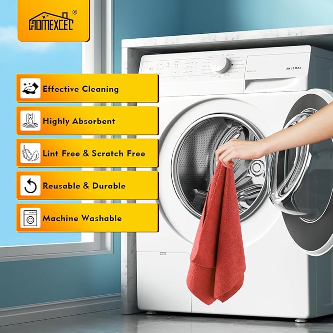 HOMEXCEL Red Shop Towels 100 Pack, Reusable Microfiber Cleaning Cloth Bulk - Image 7