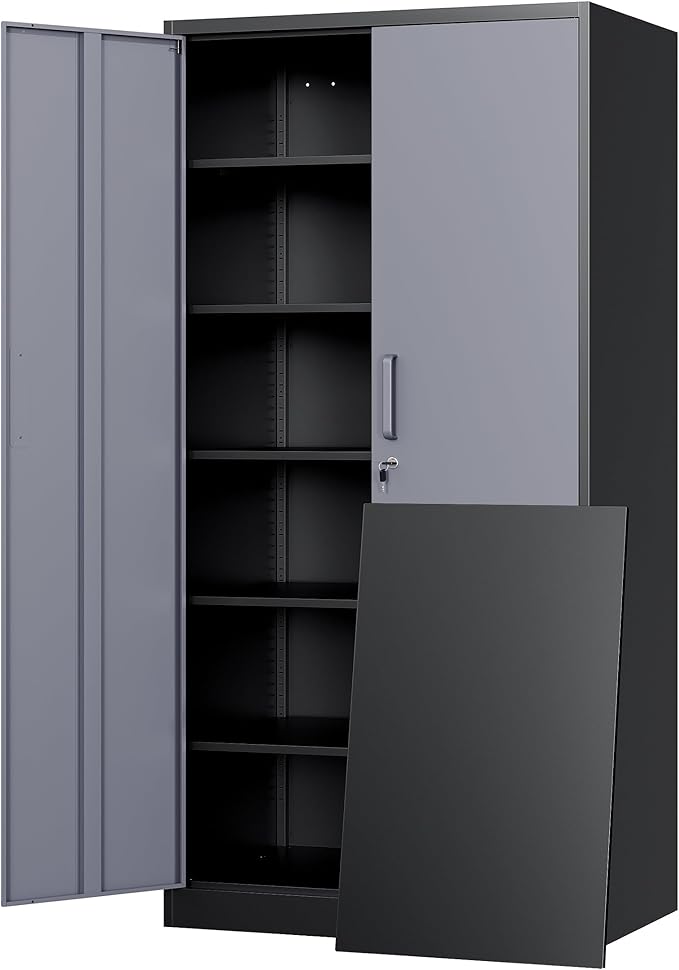 Yizosh Metal Storage Cabinet with Locking Doors and 5 Adjustable Shelves, 72" Garage Storage Cabinet Steel Lockable for Office,Home,Garage by Yizosh