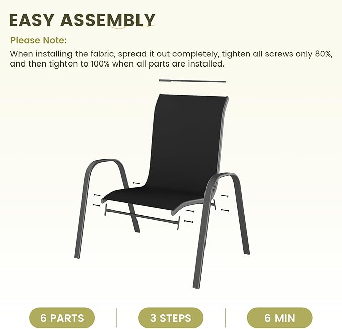 UDPATIO Patio Chairs Set of 8, Stackable Outdoor Dining Chairs with High Back, Breathable Textilene Fabric Outdoor Chair All Weather, 350LBS Capacity for Garden, Backyard (Black) - Image 8
