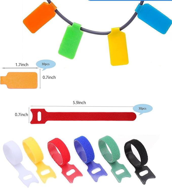 60 Pack Reusable Color-Coded Write-On Cable Labels & Cord Organizer Kit - Image 2