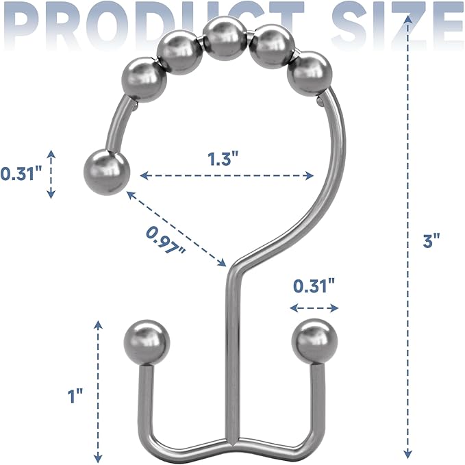 Titanker Shower Curtain Hooks Rings, Rust-Resistant Metal Double Glide Shower - Image 6