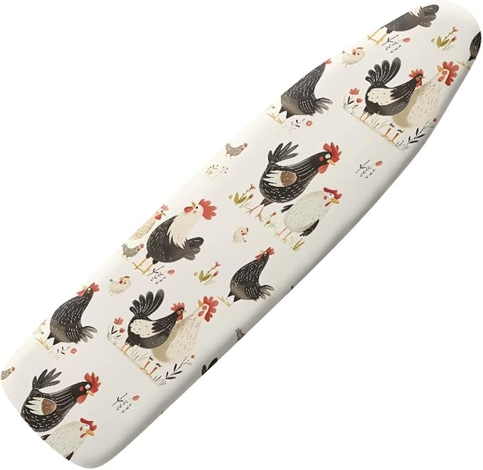 White Rooster Ironing Board Cover and Pad 15x54 Inch, Iron Board Cover by Hinthetall