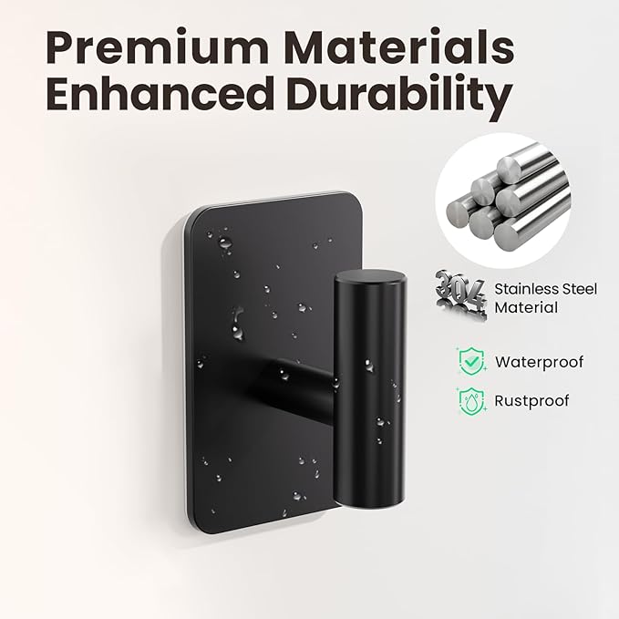Black Hooks for Hanging Heavy Duty, Wall Hooks for Shower, Waterproof & - Image 6