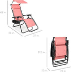 Best Choice Products Folding Zero Gravity Outdoor Recliner Patio Lounge Chair w/Adjustable Canopy Shade, Headrest, Side Accessory Tray, Textilene Mesh - Pink - Image 3