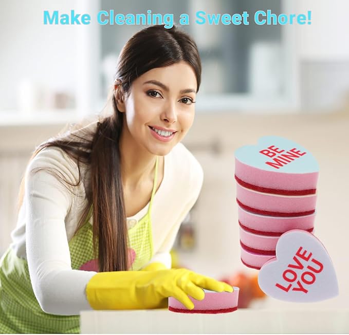 Heart Shaped Sponge with Words, Dual-Sided Kitchen Scrubber - Image 6