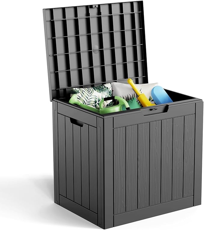 ROJIK 37 Gallon Outdoor Storage Box,Deck Box - Waterproof Patio Furniture, Garden Tools, Cushions, Pool Accessories Storage Bench with Lockable Lid and Side Handles (Black) by ROJIK