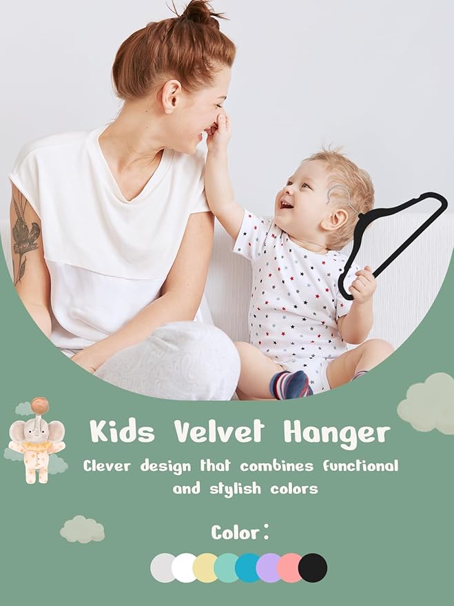 HOUSE DAY 11 Inch Velvet Baby Hangers 50 Pack Black, Premium Kids Hangers - Image 9