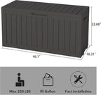 Outdoor Storage Box, Resin Deck Boxes Indoor and outdoor, Waterproof Storage Box Lockable Lid (Black, 85 Gallon) - Image 2