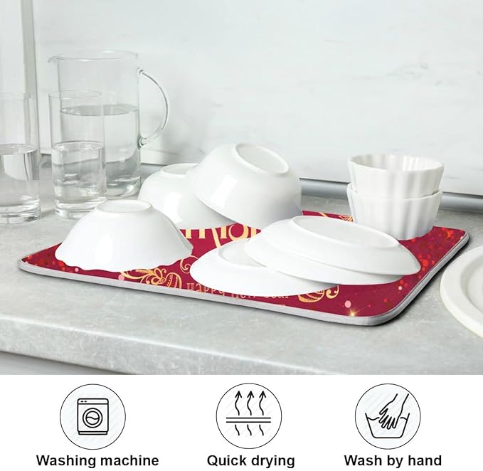 Merry Christmas Drying Mat for Kitchen Counter 16x18 Inch Christmas Dish Mat - Image 5