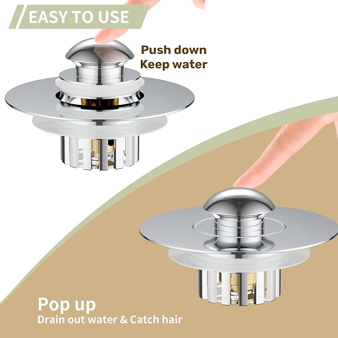 Kitchen Sink Drain Strainer 3 in 1, 304 Stainless Steel Pop Up Sink Stopper - Image 4