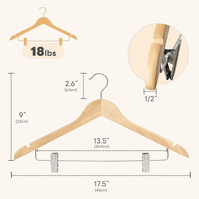 HOUSE DAY 12 Pack High-Grade Wooden Suit Hangers Skirt Hangers - Image 3
