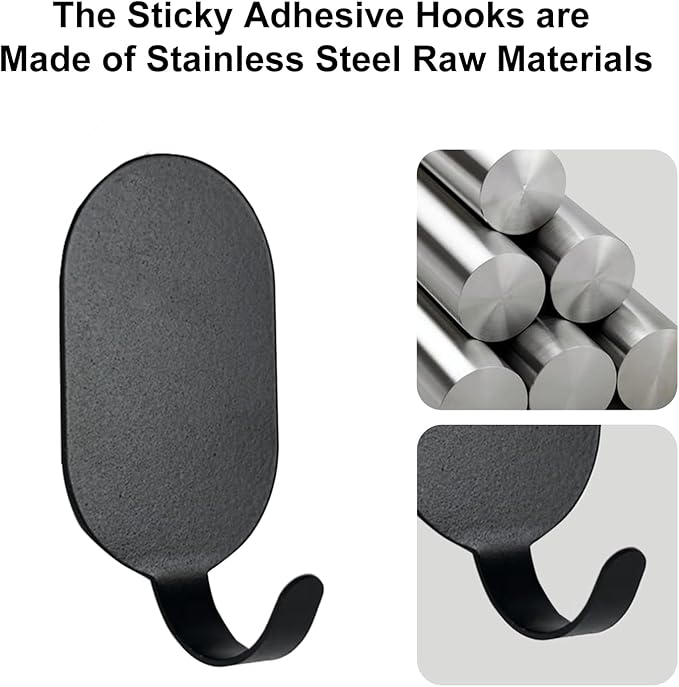 Sticky Adhesive Hooks for Hanging, Stainless Steel Hooks, Key Hooks, Towel Hooks - Image 5