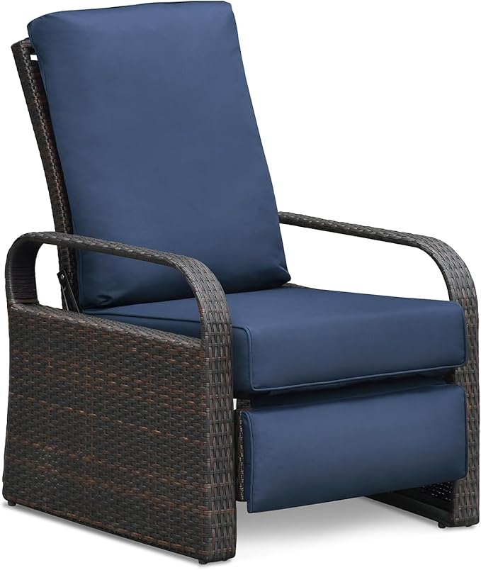 Art to Real Outdoor Wicker Recliner Chair with 5.5'' Cushions, Automatic Adjustable Patio Lounge Chairs, Aluminum Frame Reclining Chair for Lawn Backyard Porch Poolside Deck(Navy Blue) - Image 9