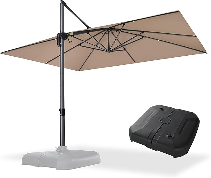 PURPLE LEAF 10' X 13' Square Cantilever Umbrella Patio Umbrella with Base Outdoor Umbrella Aluminum Offset with 360-degree Rotation for Garden Deck Pool Patio Taupe by PURPLELEAF