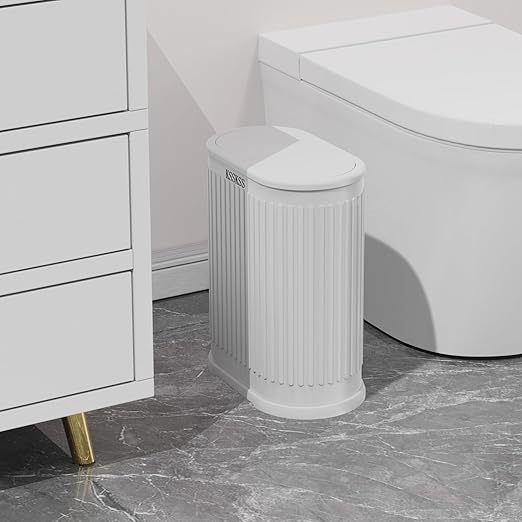 1.8 Gallons Small White Bathroom Trash Can - Image 4
