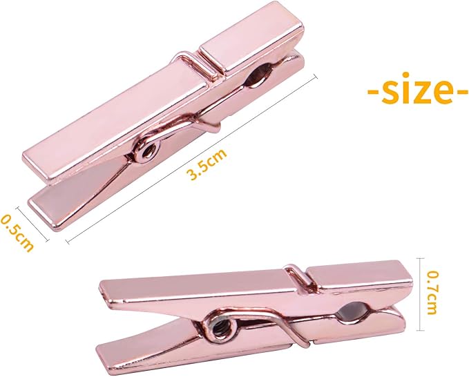 Mini Plastic Clips, 100 Pieces Rose Gold Photo Paper Pegs Clothespins Craft - Image 5