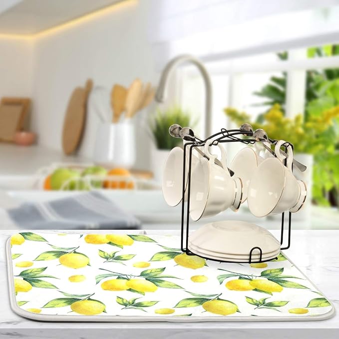 Tropical Lemon Leaves Dish Drying Mat 16x18 - Image 5