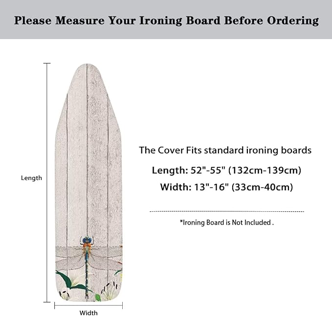 Wood Dragonfly Ironing Board Cover and Pad Standard Size 15x54, Thick Padding - Image 6