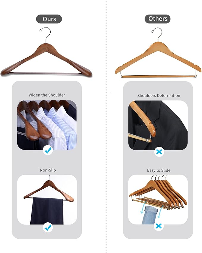 Nature Smile Luxury Wooden Suit Hangers 6 Pack Wood Coat Hangers Jacket - Image 4
