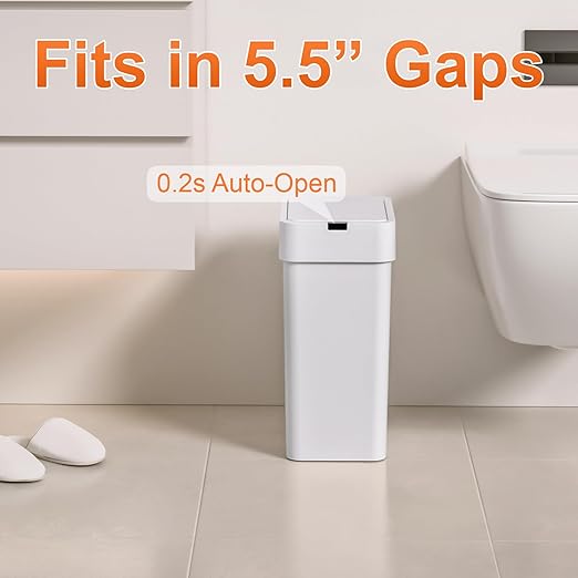 9L/2.4Gal Touchless Bathroom Trash Can, 0.2s Motion Sensor Auto-Close, IPX5 - Image 2