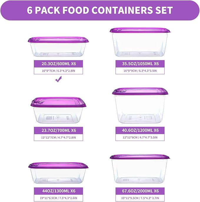 KIGI 6 PACK 20oz Plastic Food Storage Containers - Image 2