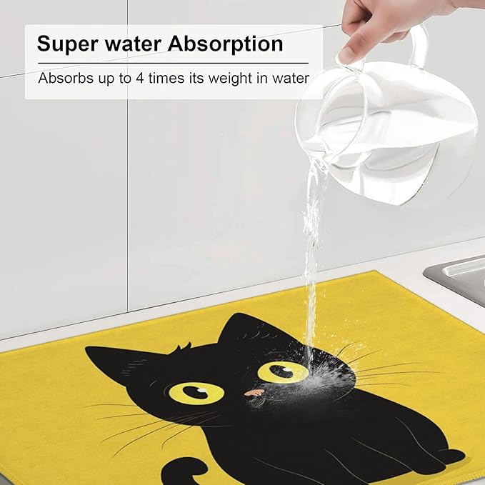 Cat Dish Drying Mat for Kitchen Counter Decor 18x24 Inch Floral Absorbent - Image 6