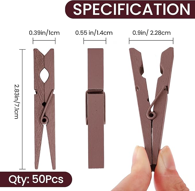 50PCS Colored Wooden Clothespins, 2.9inch Brown Clothes Pins - Image 7