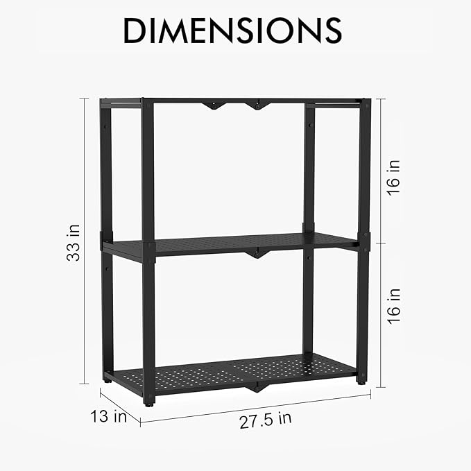 3-Shelf Storage Shelving Unit Metal Rack Heavy-Duty 28"x13.5"x33.5" for Garage, Kitchen and Bedroom Layers Increased Black - Image 3