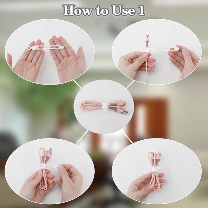 12Pcs White Silicone Cord Strap, Silicone Cable Ties, Reusable Cable Ties - Image 3