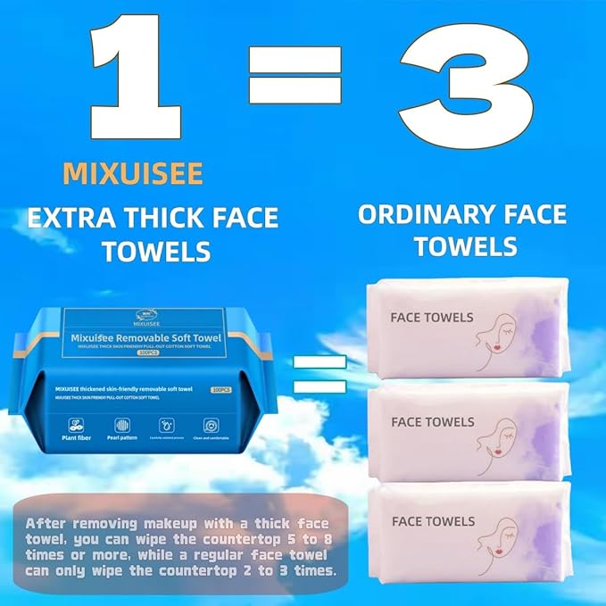Disposable face towel, MIXUISEE thick and soft face towels, 100% cotton face - Image 3