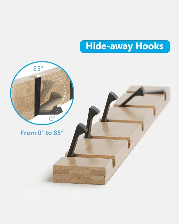 JSVER Wooden Coat Hooks Coat Rack Wall Mount, Space-Saving Coat Rack - Image 2