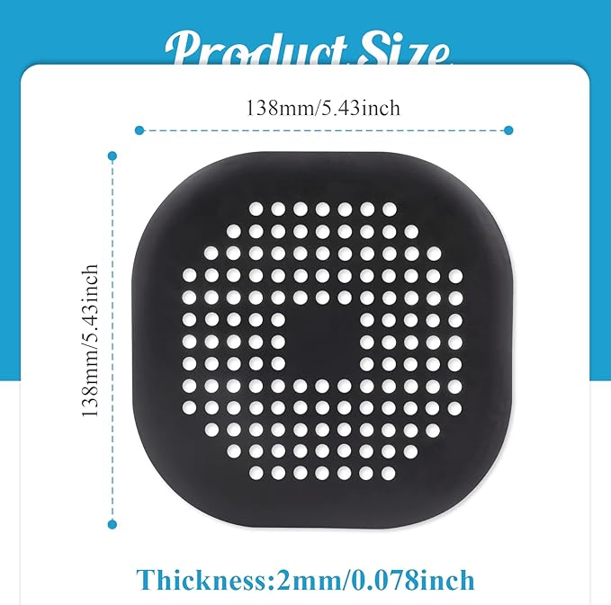 2Pcs 5.4 Inch Square Drain Cover TPR Hair Drain Catcher Flat Silicone Floor - Image 2