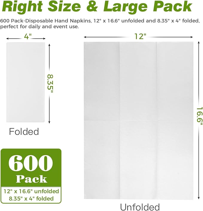600 Pack Disposable Bathroom Hand Towels Super Value Bulk, Linen-Feel Absorbent - Image 2