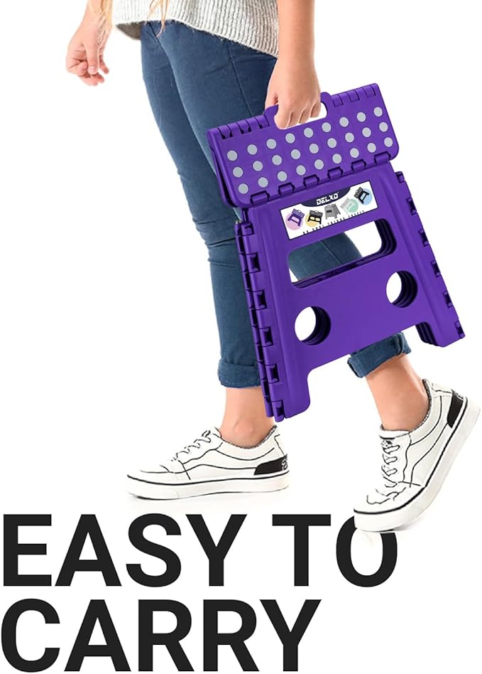 Delxo Folding Step Stool, 13 inch Non-Slip Foldable Stools Up to 300 LBS, Step Stool with Handle, Lightweight for Kitchen, Bathroom, Bedroom, Garden, Purple, 1PC - Image 7