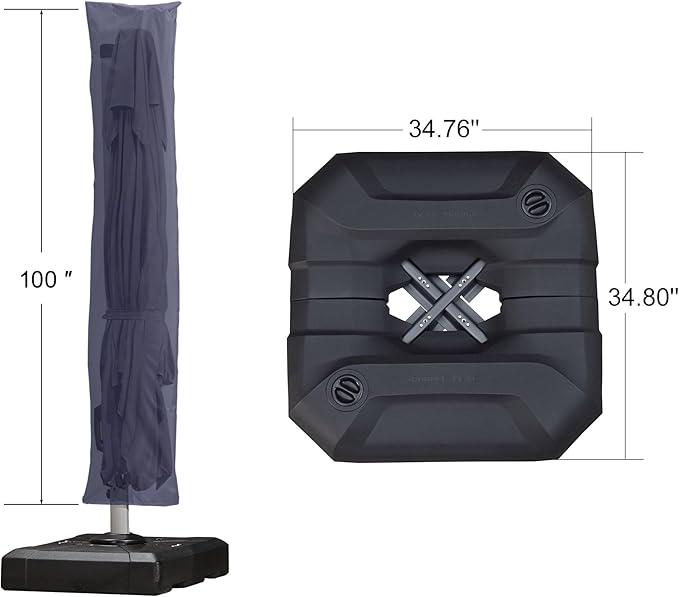 PURPLE LEAF 10'×10' Patio Umbrella with Base and Cover Outdoor Umbrella Large Cantilever Umbrella Windproof Offset Heavy Duty Sun for Garden Deck Pool Patio Navy Blue - Image 3