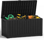 NEWBULIG 60 Gallon Deck Box, Waterproof Outdoor Storage Box with Lockable Lid, Patio Furniture Bench & Side Table, Outside Storage Container, Tool-Free Assembly, for Garden, Pool, Black by NEWBULIG