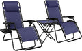 Amazon Basics Outdoor Textilene Adjustable Zero Gravity Folding Reclining Lounge Chair Set with Side Table, pack of 2, Blue by AmazonBasics